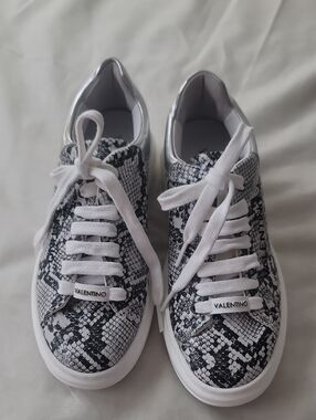 Valentino By Mario Valentino Black and White Snake-Print Sneakers